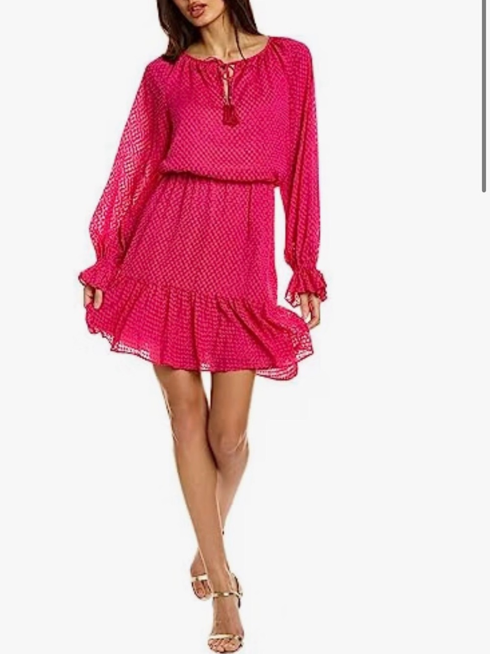 Trina Turk Small Women's Pink Long-Sleeve Ruffle Hem Dress
